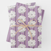 Paarse Strepen Witte Parels Bloem Inpakpapier Vel (In situ)