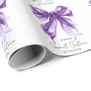 Paarse Strik Coquette Script Sweet 16 Feestje Cadeaupapier