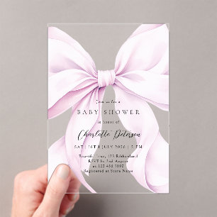 Paarse Strik Meisje Baby Shower Uitnodiging Acryl Uitnodigingen