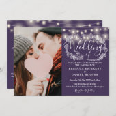 Paarse string lichten foto alles in een bruiloft kaart (Voorkant / Achterkant)