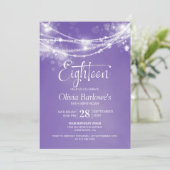 Paarse String Lights 18e Verjaardagsfeest Kaart (Staand voorkant)