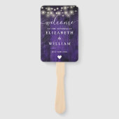 Paarse String Lights Rustiek Hout Wedding Programm Handwaaier (Voorkant)