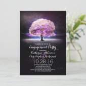 paarse String Lights Tree Engagement Party Uitnodi Kaart (Staand voorkant)