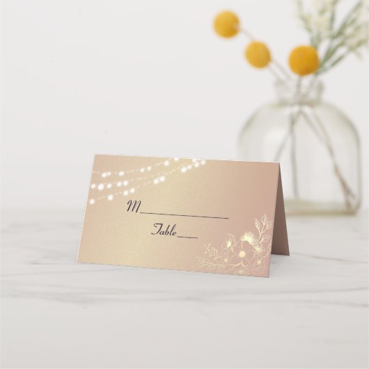 Paarse String Lights Wedding Place Card (Voorkant)