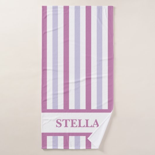 Paarse Stripe Badhanddoek met Aangepaste Naam (Badhanddoek)