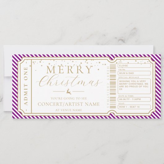 Paarse Stripe Concert Ticket Cadeaubon Kaart (Voorkant)