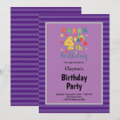 Paarse stripes, vierde verjaardag kaart (Voorkant / Achterkant)