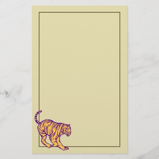 Paarse Stripes Wilde Cat Tiger Illustratie Briefpapier (Voorkant)