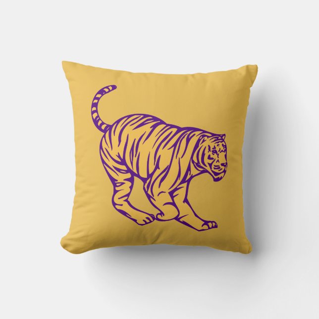 Paarse Stripes Wilde Cat Tiger Illustratie Kussen (Voorkant)