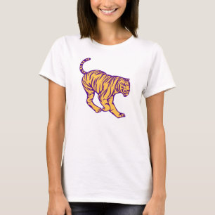 Paarse Stripes Wilde Cat Tiger Illustratie T-shirt