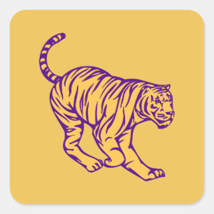 Paarse Stripes Wilde Cat Tiger Vierkante Sticker