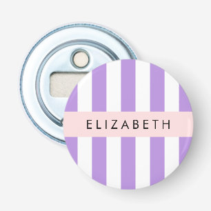 Paarse strips, strips, lijnen, Jouw naam Button Flesopener