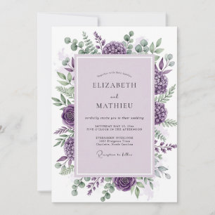 Paarse Sublime Botanische Bruiloft Kaart