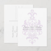 Paarse Subtle Damask Save the Date Briefkaart (Voorkant / Achterkant)