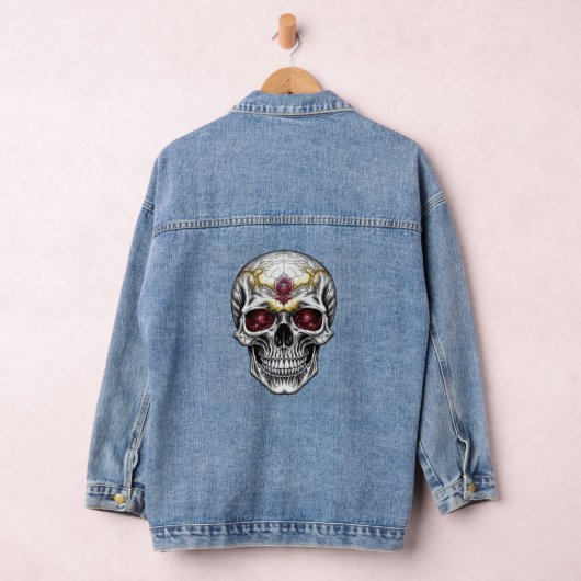 Paarse suikerschedel bloemig denim jacket (Hangar)