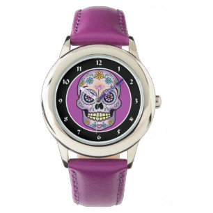 Paarse suikerschedel horloge