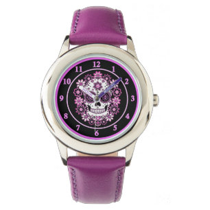 Paarse suikerschedel horloge