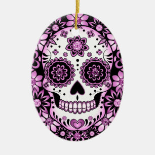 Paarse suikerschedel keramisch ornament