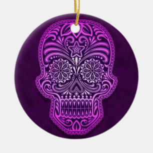 Paarse suikerschedel keramisch ornament