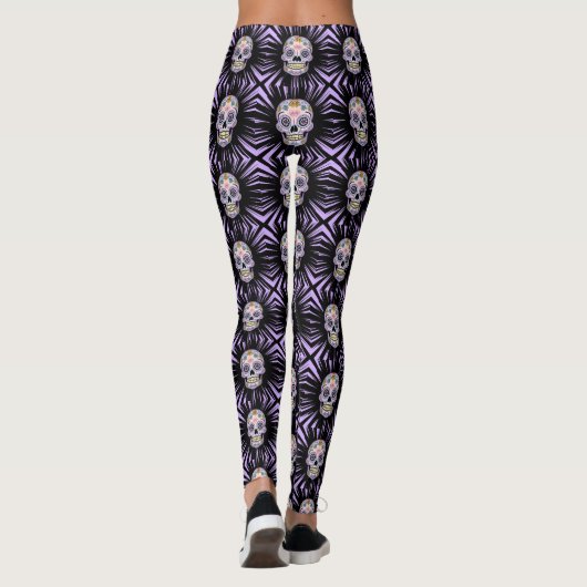 Paarse suikerschedel leggings (Achterkant)