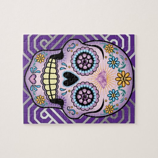 Paarse suikerschedel legpuzzel (Horizontaal)