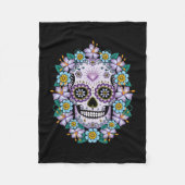Paarse suikerschedel met bloemen fleece deken (Voorkant)