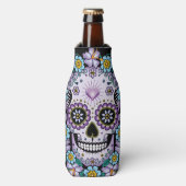 Paarse suikerschedel met bloemen flesjeskoeler (Fles Voorkant)