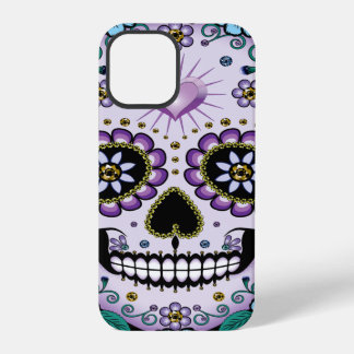Paarse suikerschedel met bloemen iPhone 12 pro hoesje