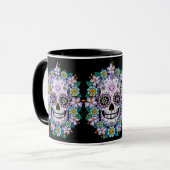 Paarse suikerschedel met bloemen mok (Voorkant links)