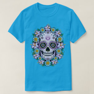 Paarse suikerschedel met bloemen t-shirt