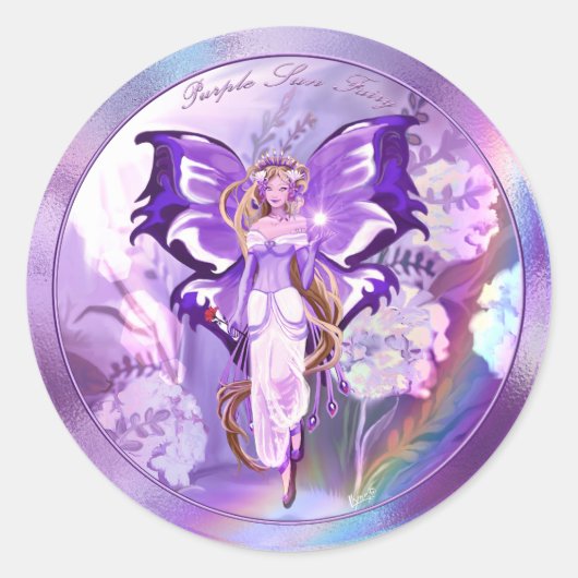 Paarse Sun Fairy Classic Round Sticker (Voorkant)