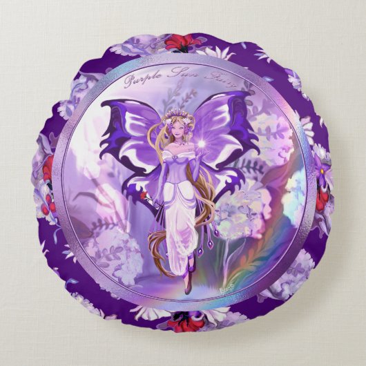 Paarse Sun Fairy Rond Kussen (Voorkant)