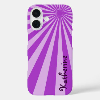 Paarse Sunburst "Voeg Jouw naam toe" iPhone 16 Hoesje