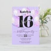 Paarse Sweet 16 Birthday Girly Glam ballonscript Kaart (Staand voorkant)