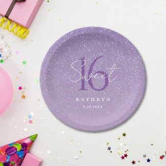 Paarse Sweet 16 Custom Name Papieren Bordje