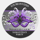 Paarse Sweet 16 Masquerade Party Envelope Seal Ronde Sticker (Voorkant)
