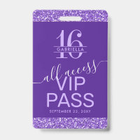 Paarse Sweet 16 uitnodiging VIP-pas
