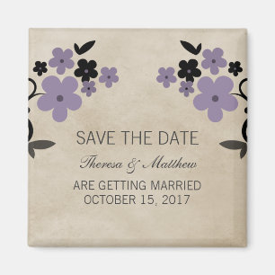 Paarse Sweet  Floral Save the Date Magnet Magneet