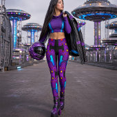 Paarse Synth 80s Android Robot Cyber Robot Leggings