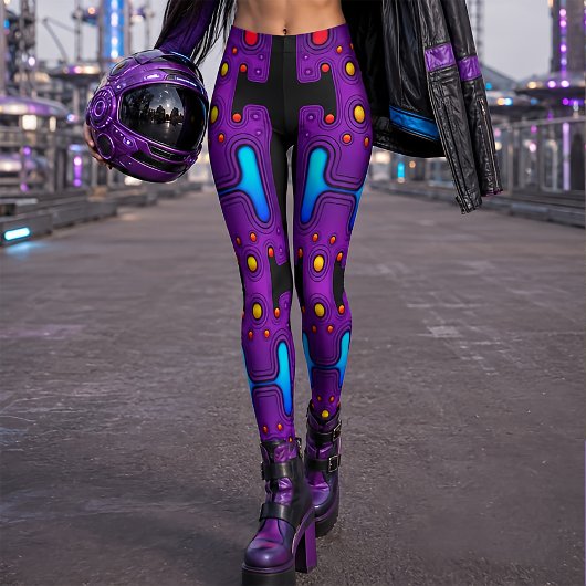 Paarse Synth 80s Android Robot Cyber Robot Leggings