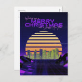 Paarse synthwave kerst feestdagenkaart (Voorkant / Achterkant)