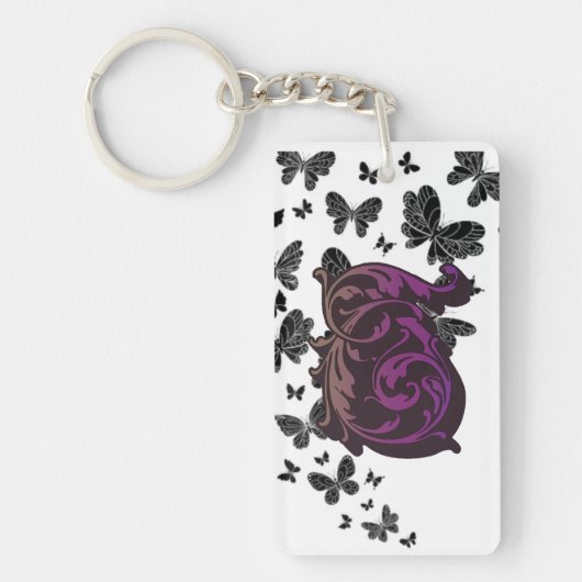 Paarse T Initiaal Sleutelhanger - Kalligrafie met  (Voorkant)