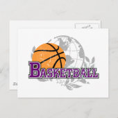 Paarse T-shirts met Basketball en Gifts Briefkaart (Voorkant / Achterkant)