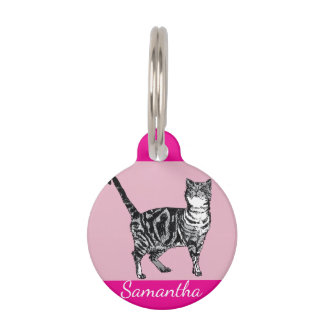 Paarse Tabby Kat Katten Huisdier Tag Roze Meisjes Huisdierpenning