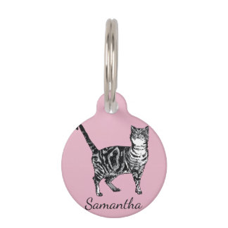 Paarse Tabby Kat Katten Huisdier Tag Roze Meisjes Huisdierpenning