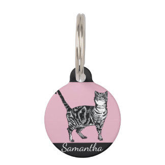 Paarse Tabby Kat Katten Huisdier Tag Roze Meisjes Huisdierpenning