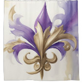 Paarse Tan Fleur de Lis Waterverf Douchegordijn (Voorkant)