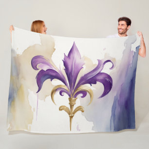 Paarse Tan Fleur de Lis Waterverf Fleece Deken