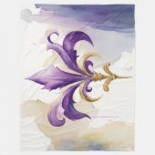 Paarse Tan Fleur de Lis Waterverf Fleece Deken (Voorkant)