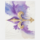 Paarse Tan Fleur de Lis Waterverf Fleece Deken (Voorkant)